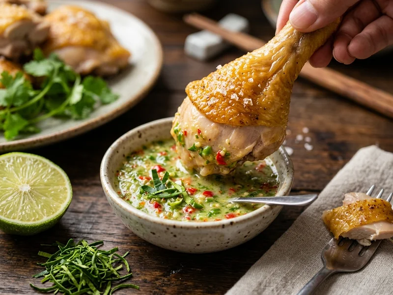 Thịt gà ủ muối hoa tiêu chấm sốt muối ớt sữa đặc xanh đỏ thần thánh