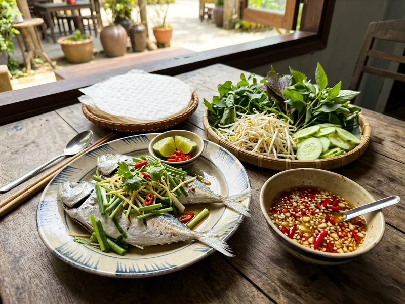 Mâm cơm mùa hè miền Trung cá hấp cuốn bánh tráng canh chua thanh đạm