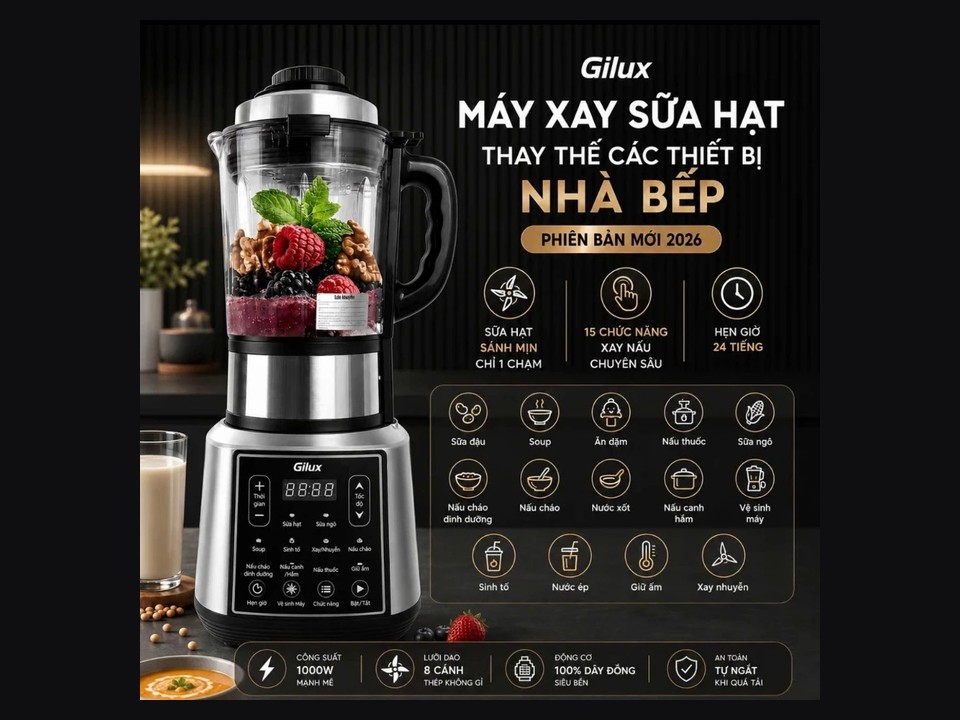 Máy làm sữa hạt Gilux GLP18 PRO nắp inox 304 dung tích 1.75L