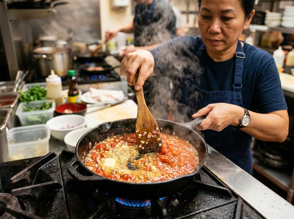 Nấu sốt cà chua bơ tỏi sôi sùng sục sánh mịn
