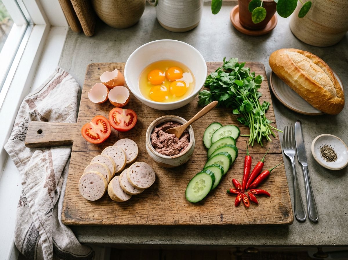 Khay nguyên liệu làm bánh mì chảo tươi ngon đầy đủ