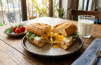 Bánh Mì Sandwich Kẹp Trứng Phô Mai Áp Chảo: Bữa Sáng 5 Phút Kéo Sợi