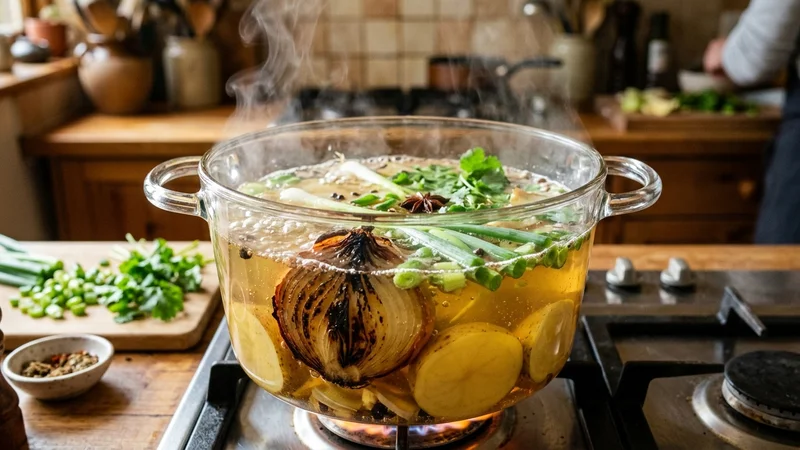 Kỹ thuật thả hành tây nướng và khoai tây sống vào nồi canh để hút sạch mùi khét