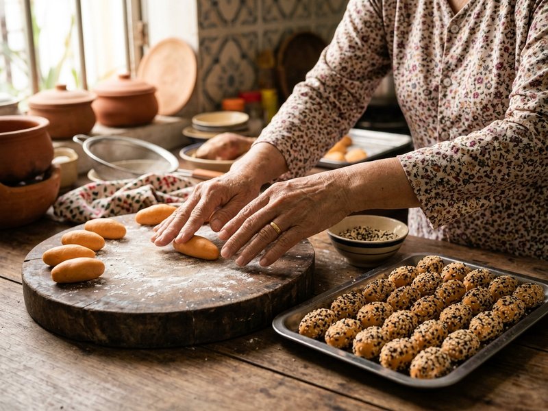 Nặn tạo hình từng chiếc khoai lang kén tằm xinh xắn thon dài trên bàn bếp gia đình ấm cúng