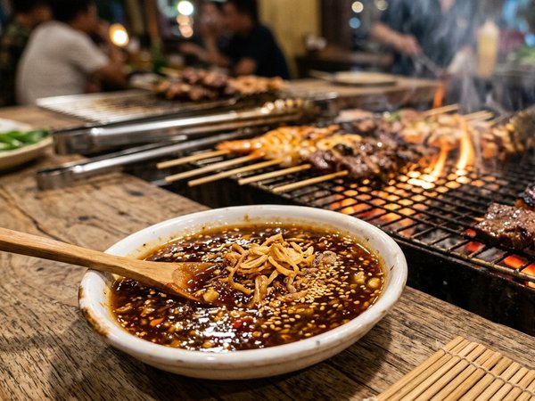 Nước cốt me đậm đặc và các nguyên liệu gia vị pha sốt me nướng