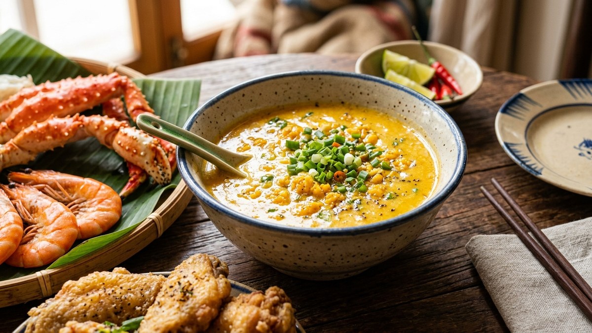 Bát sốt trứng muối hoàng kim vàng óng sánh mịn béo ngậy chấm hải sản và ốc