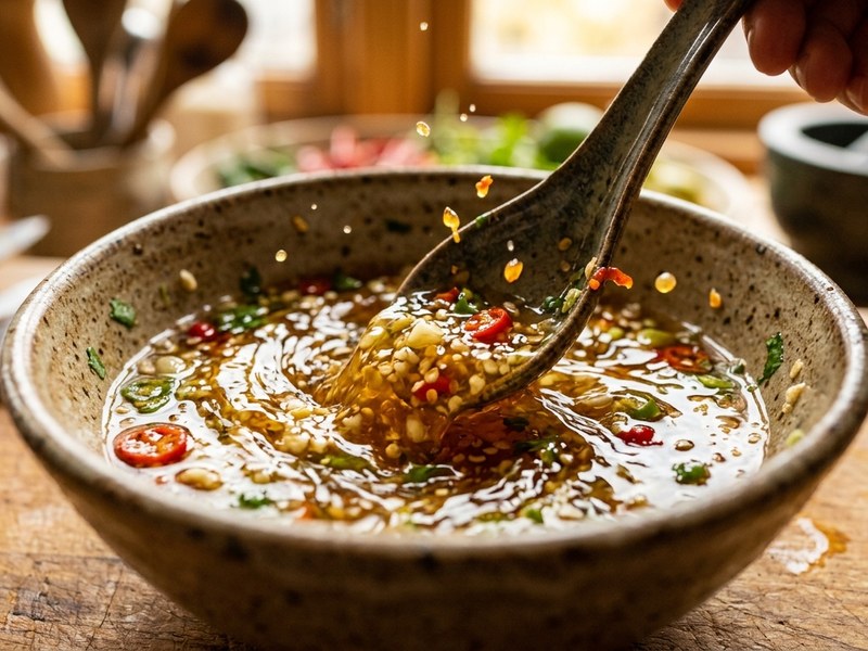 Khuấy tan nước mắm và đường đun liu riu trong niêu đất
