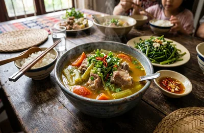 Canh Sườn Nấu Chua Dọc Mùng: Sườn Mềm Róc Xương, Nước Canh Chua Dịu Đưa Cơm