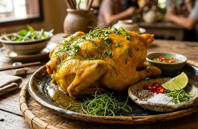 Gà hấp lá chanh da vàng giòn