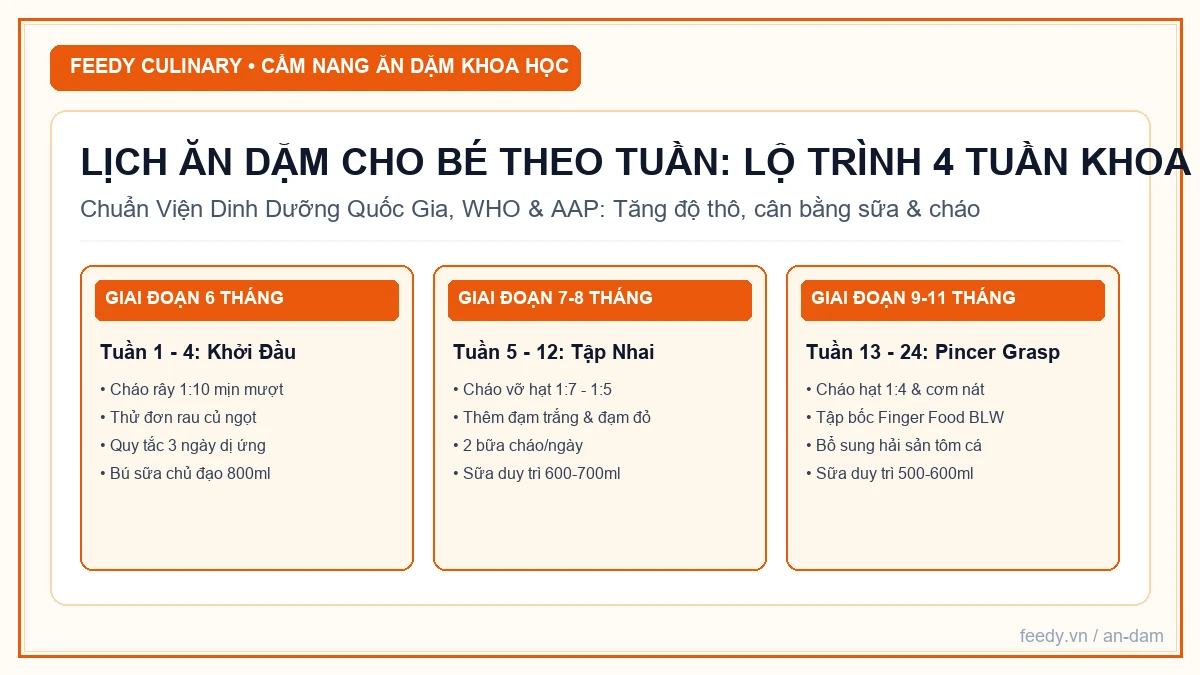 Lịch ăn dặm cho bé theo tuần chuẩn EASY và khoảng thức sinh học