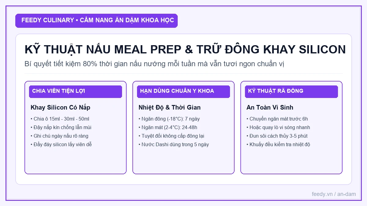 Kỹ thuật Meal Prep trữ đông khay silicon cháo và nước dùng Dashi
