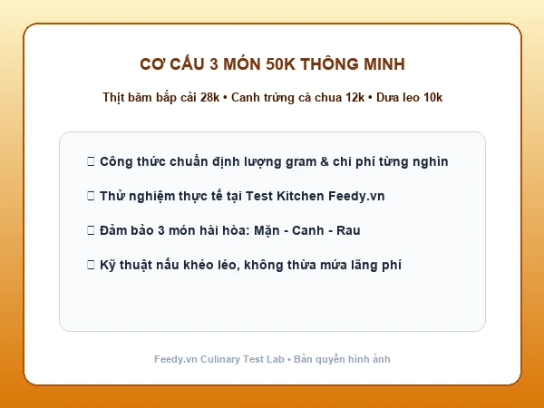 Cơ cấu phối món mâm cơm 50k cho gia đình 3 người