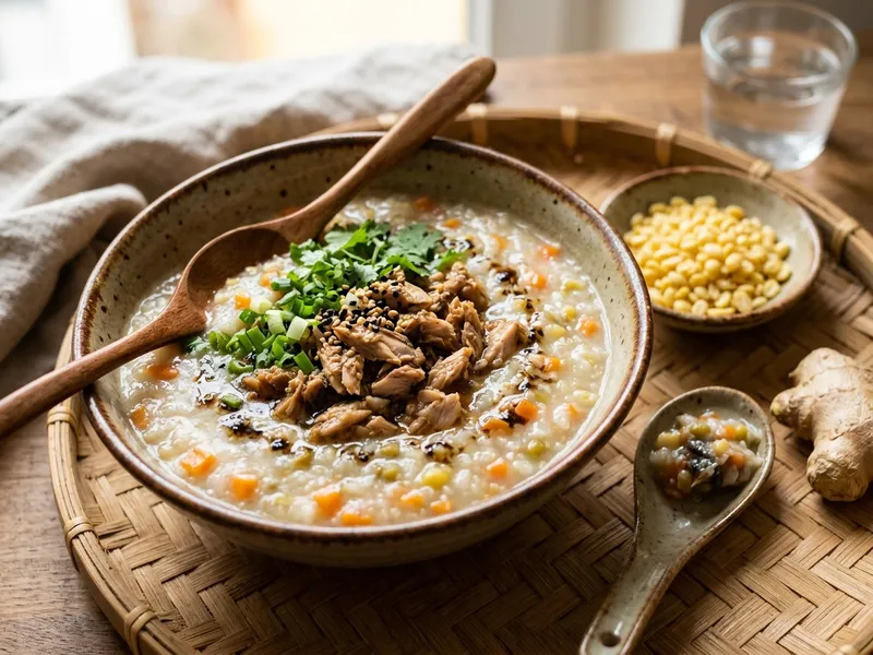 Bát cháo lươn đồng cà rốt đậu xanh nấu gừng ấm rưới dầu mè đen cho bé 8 tháng