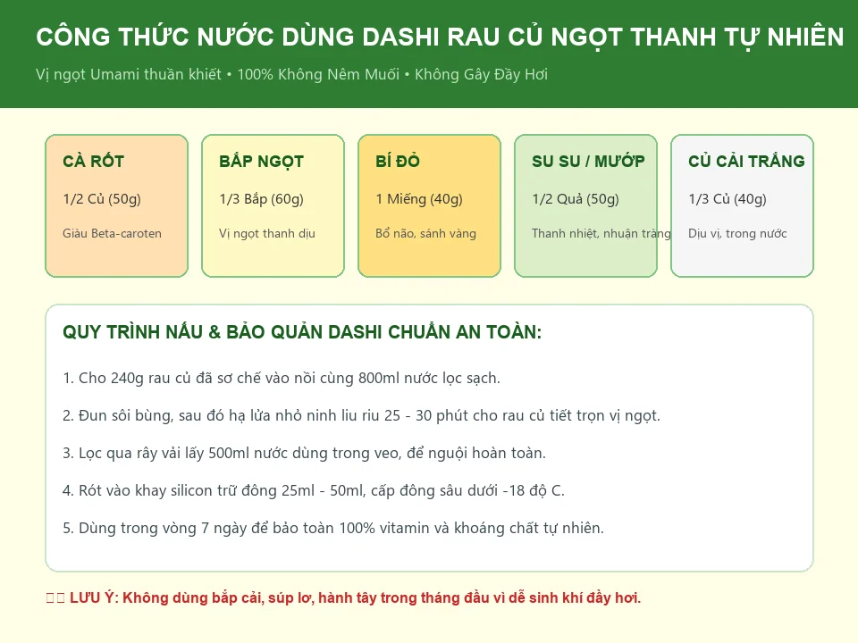 Công thức nấu nước dùng Dashi rau củ ngọt thanh tự nhiên từ 5 loại củ quả lành tính không sinh khí