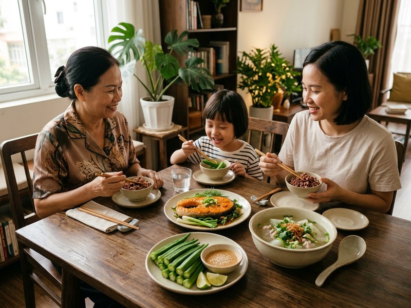 Mâm cơm thanh lọc gan gia đình thưởng thức ngon miệng không ngán